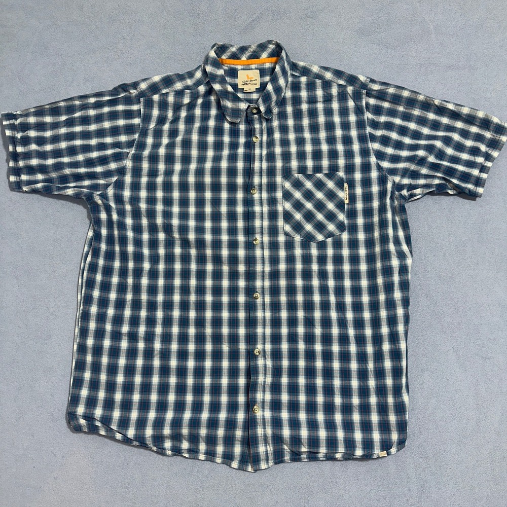 Field & Stream Fishing Button-Up‎ Shirt Short Sleeve Plaid Blue Mens Size XXL